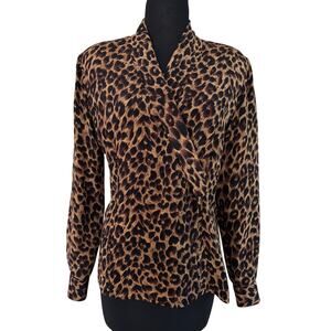 Dana Buchman Vintage Leopard Animal Print Silk Wrap Side Button Top Sz 4 $250